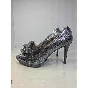 Moda Spana Cinderella Silver Rainbow Crystal Sparkle Bow Leather Pumps Sz 8.5 M